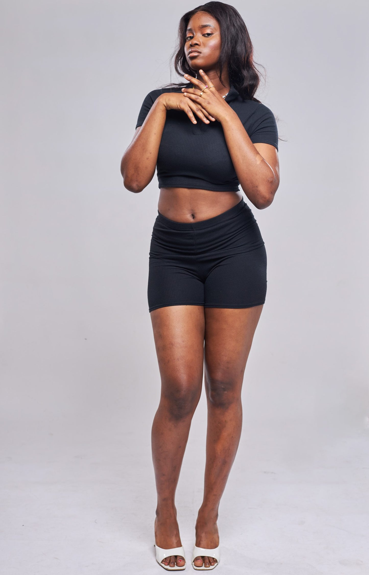 BooHoo - Ensemble côtelé polo et short taille haute - Noir main picture