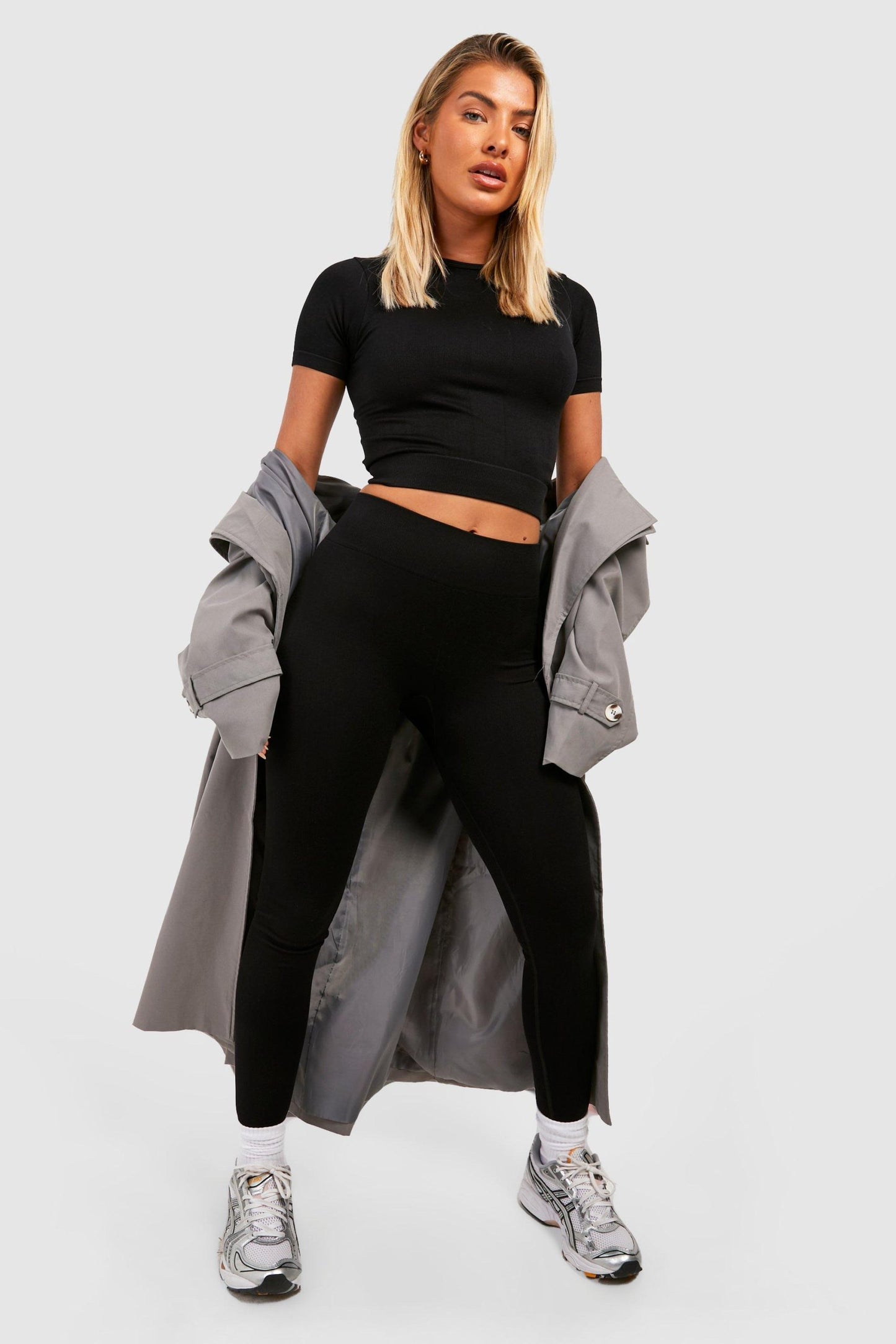 Boohoo - Legging Cotelés Sans Coutures - Noir front view