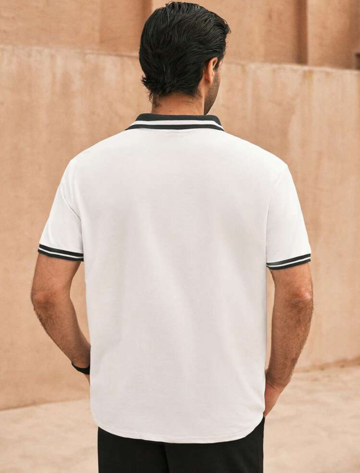 Shein-Chemise polo pour hommes avec bordure rayée boutonnée blanc, chemise polo de travail décontractée