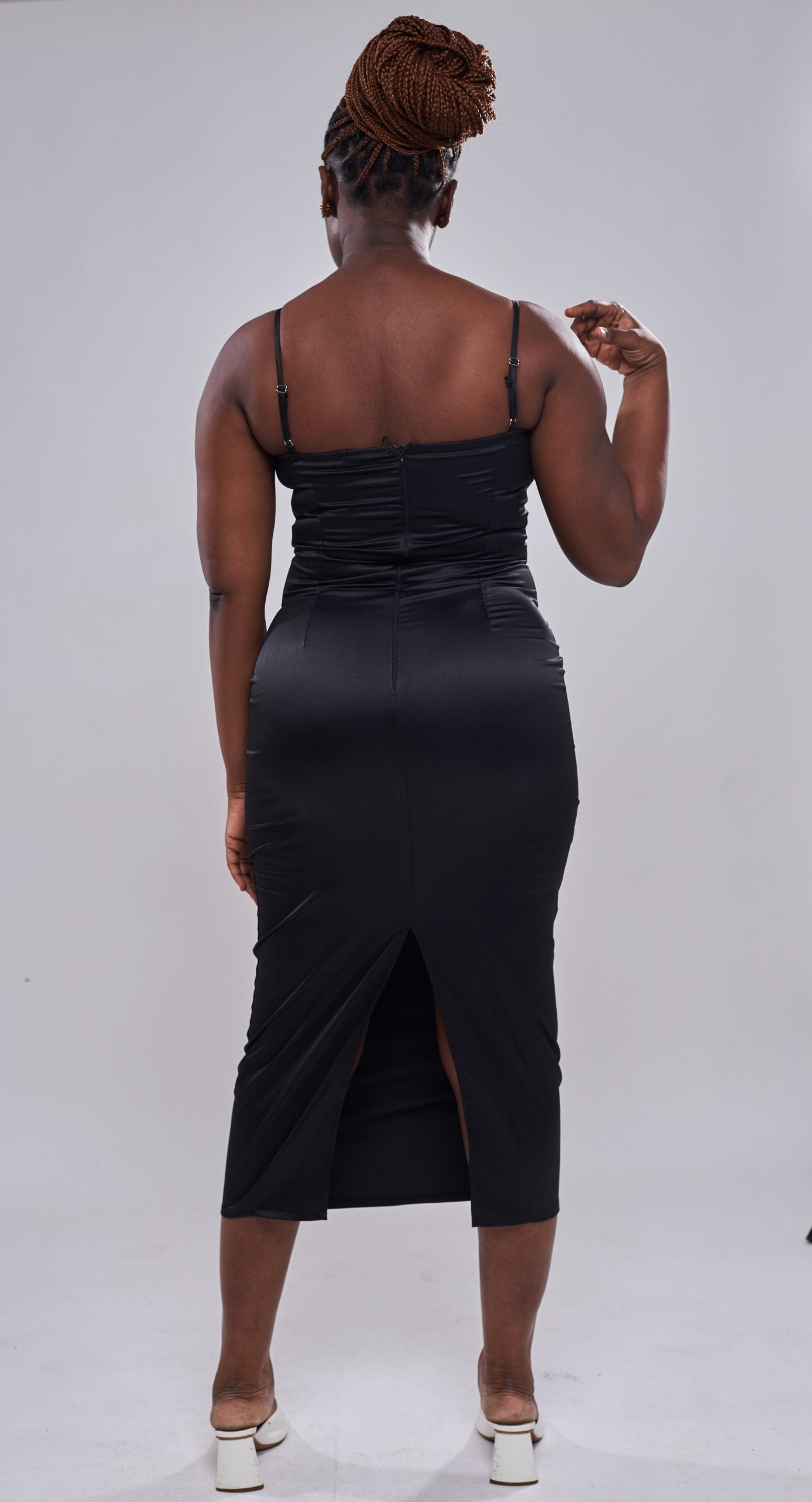 PLT - Robe longue satinée - Noire back view