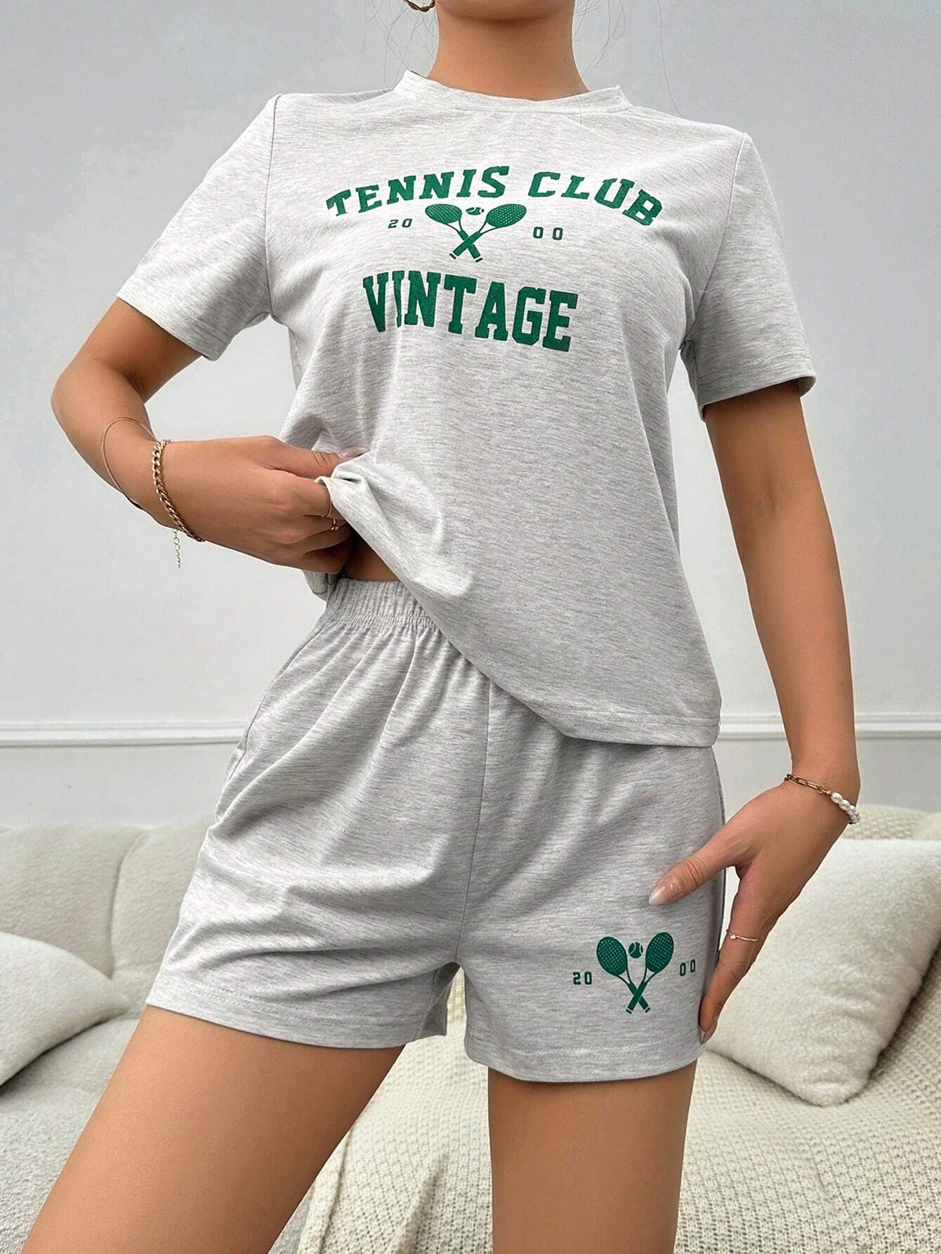 SHEIN - Ensemble Détente Short & T-Shirt À Lettres