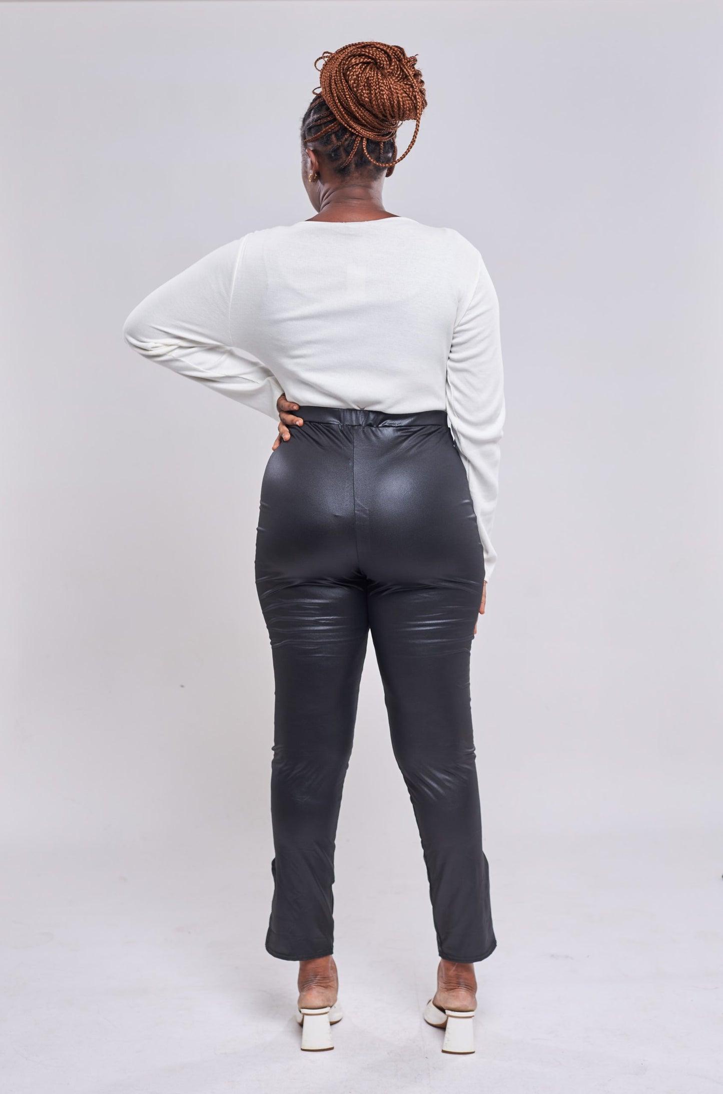 SHEIN - Pantalon moulant fendu en cuir - NOIR back view