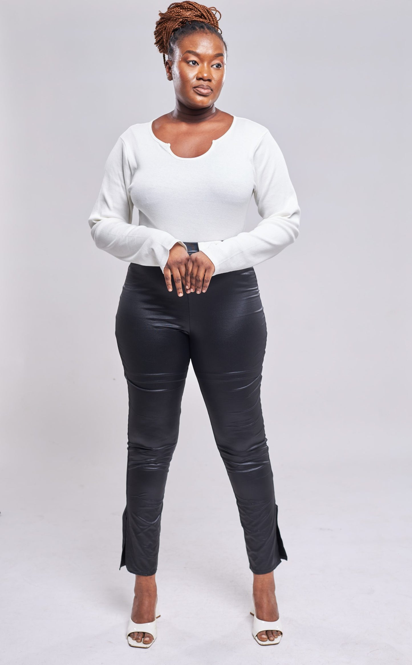 SHEIN - Pantalon moulant fendu en cuir - NOIR front view
