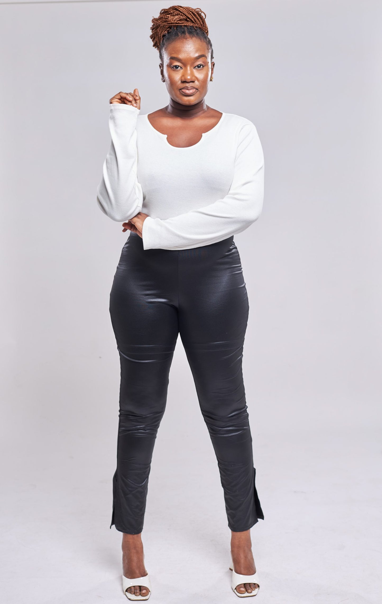 SHEIN - Pantalon moulant fendu en cuir - NOIR main picture
