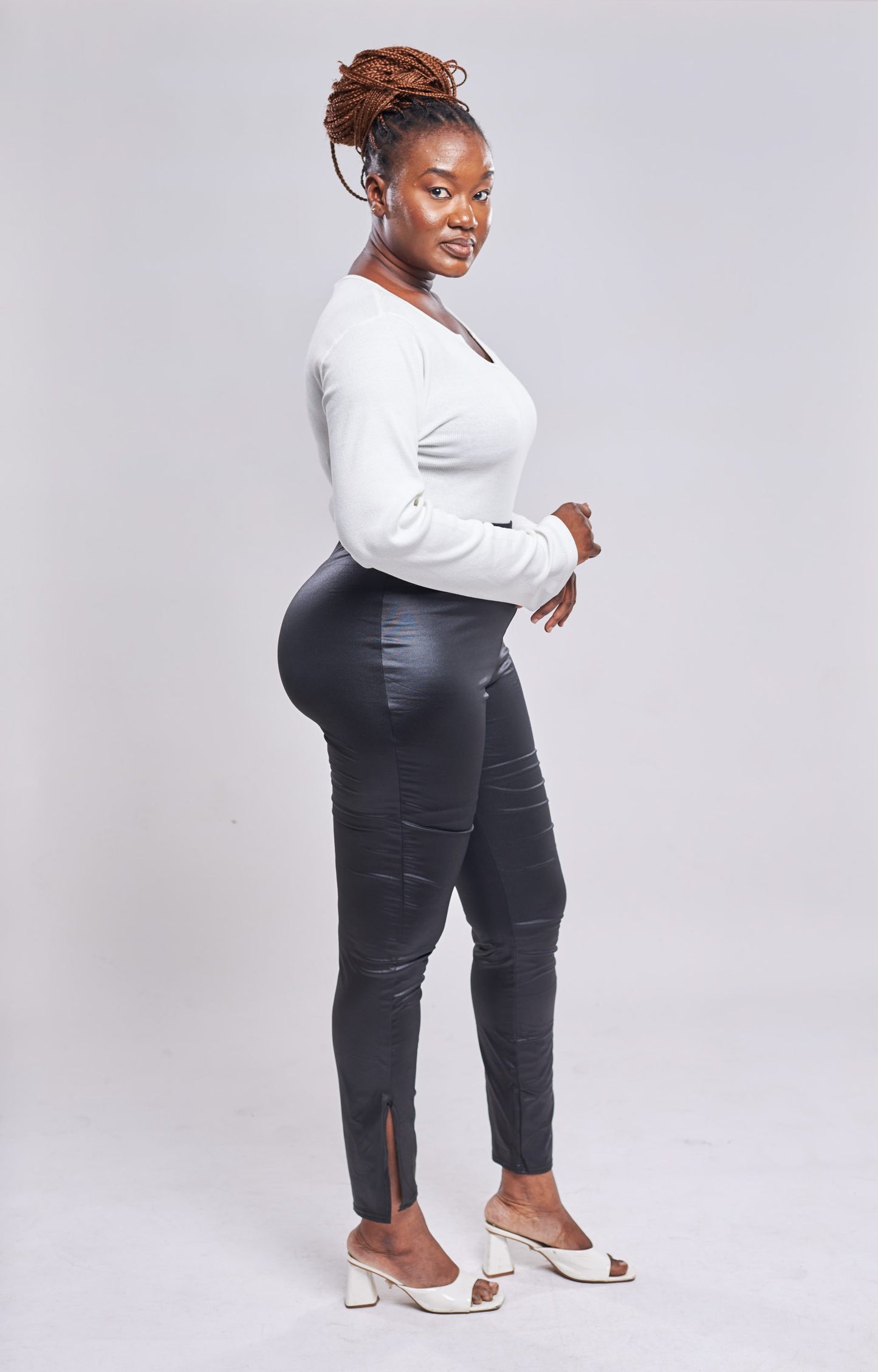 SHEIN - Pantalon moulant fendu en cuir - NOIR side view