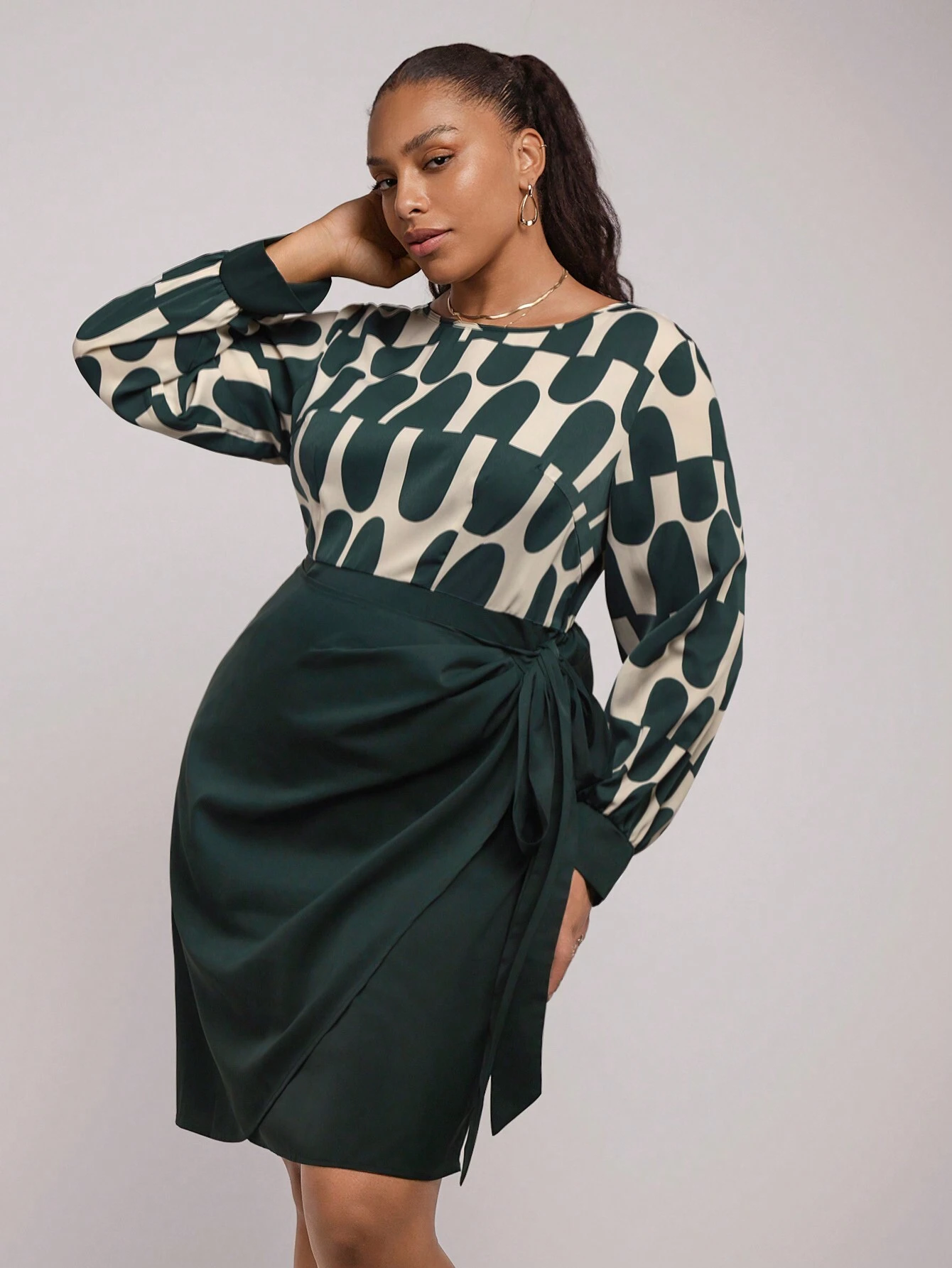 SHEIN - Robe courte imprimée verte à taille élastique
