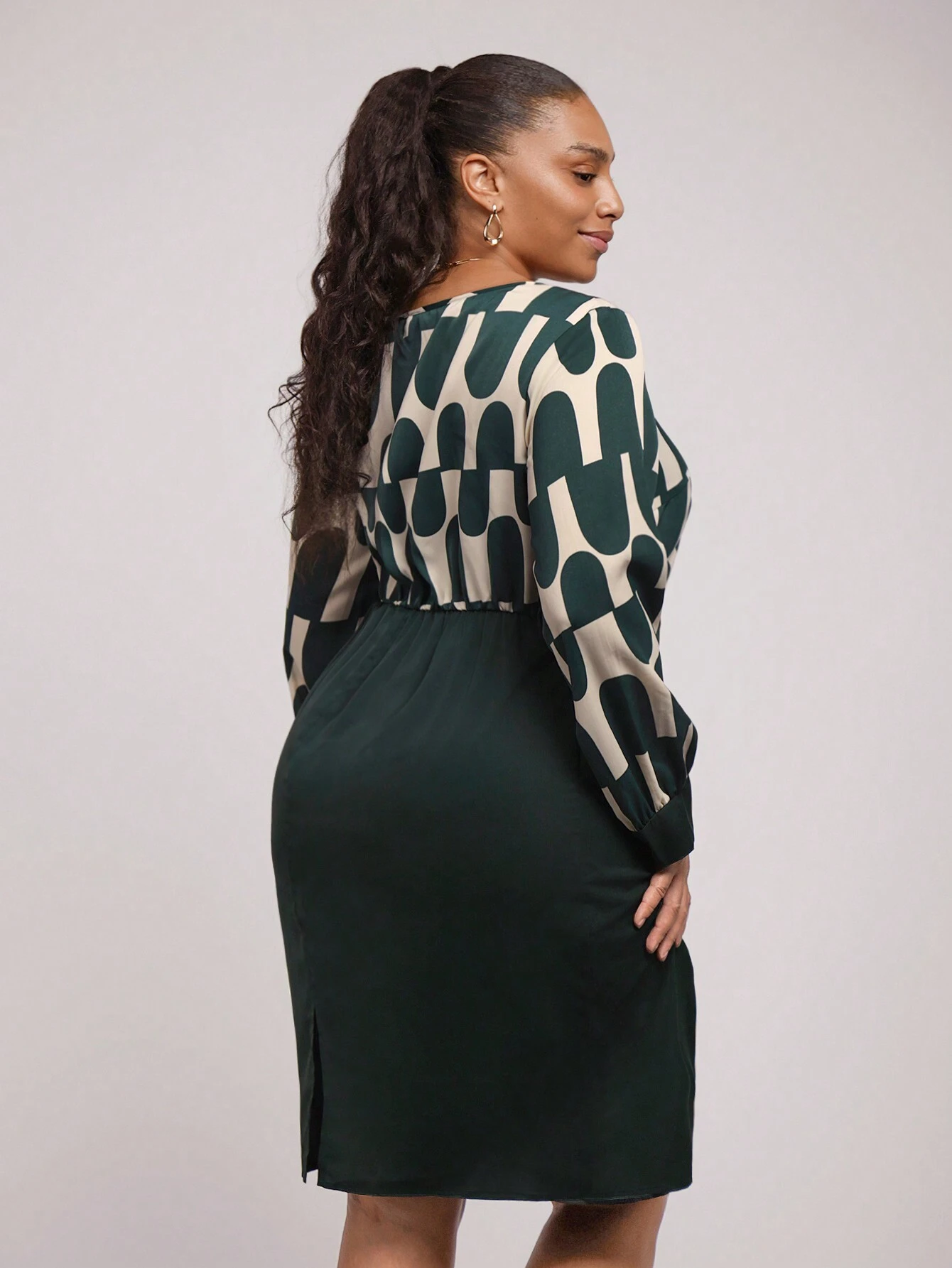 SHEIN - Robe courte imprimée verte à taille élastique