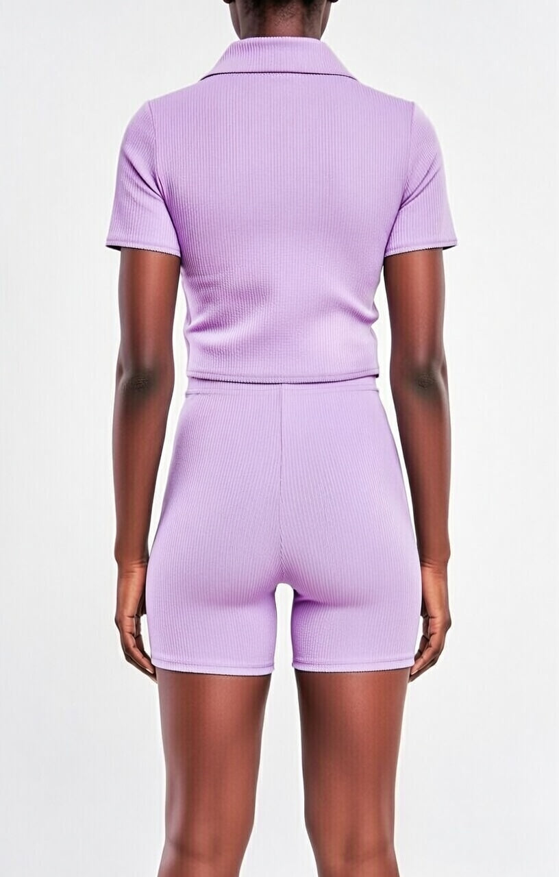 BooHoo - Ensemble côtelé polo et short taille haute - Rose