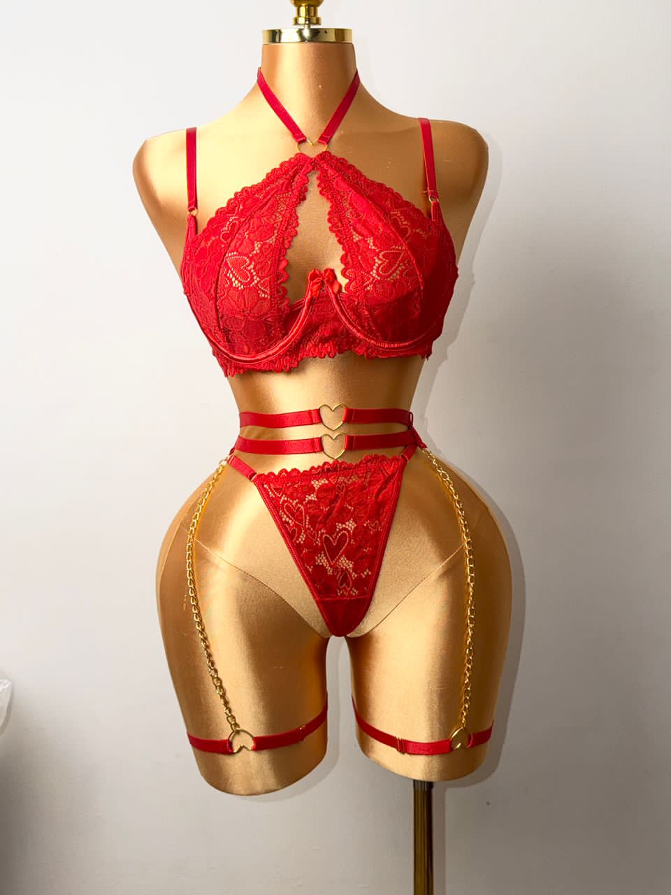 Ensemble 3 pièces bordeaux dentelle