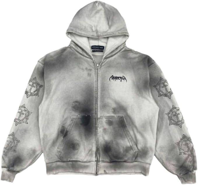 Hoodie Tie-Dye Oversized "PROJECTGOTH" Gris