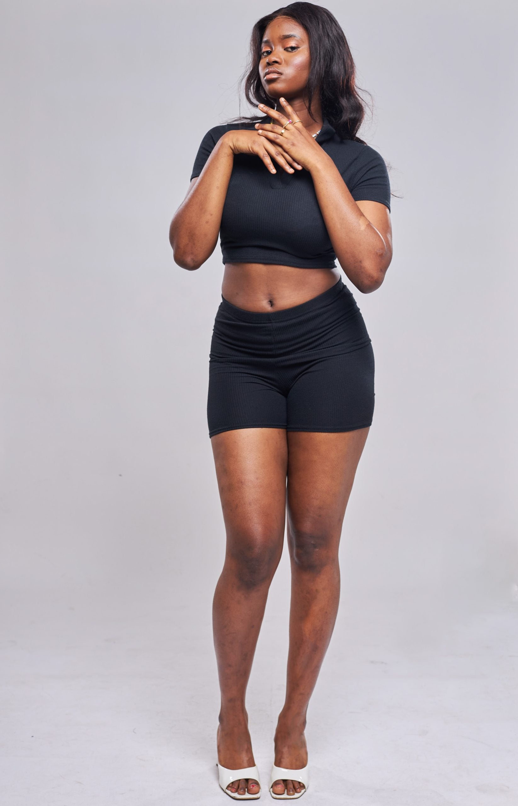 BooHoo - Ensemble côtelé polo et short taille haute - Noir main picture