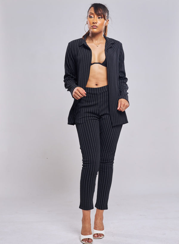 BooHoo - Ensemble de costume à rayures fines  - Noir