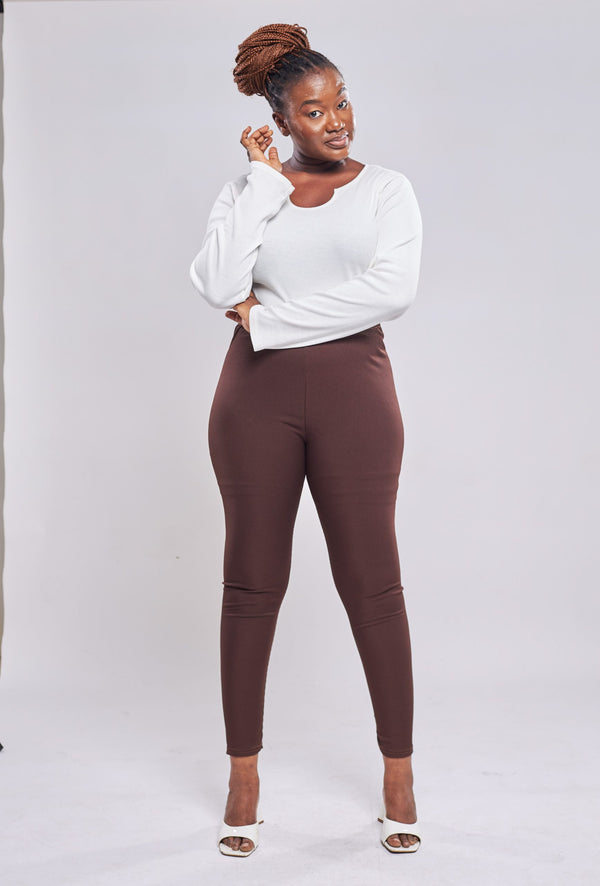 Boohoo - Legging Basique Côtelé- Marron