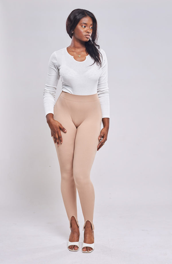 Boohoo - Legging Côtelé Fendu - Beige