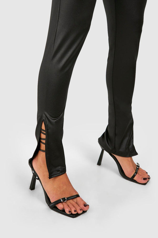 Boohoo - Legging brillant fendu - Noir