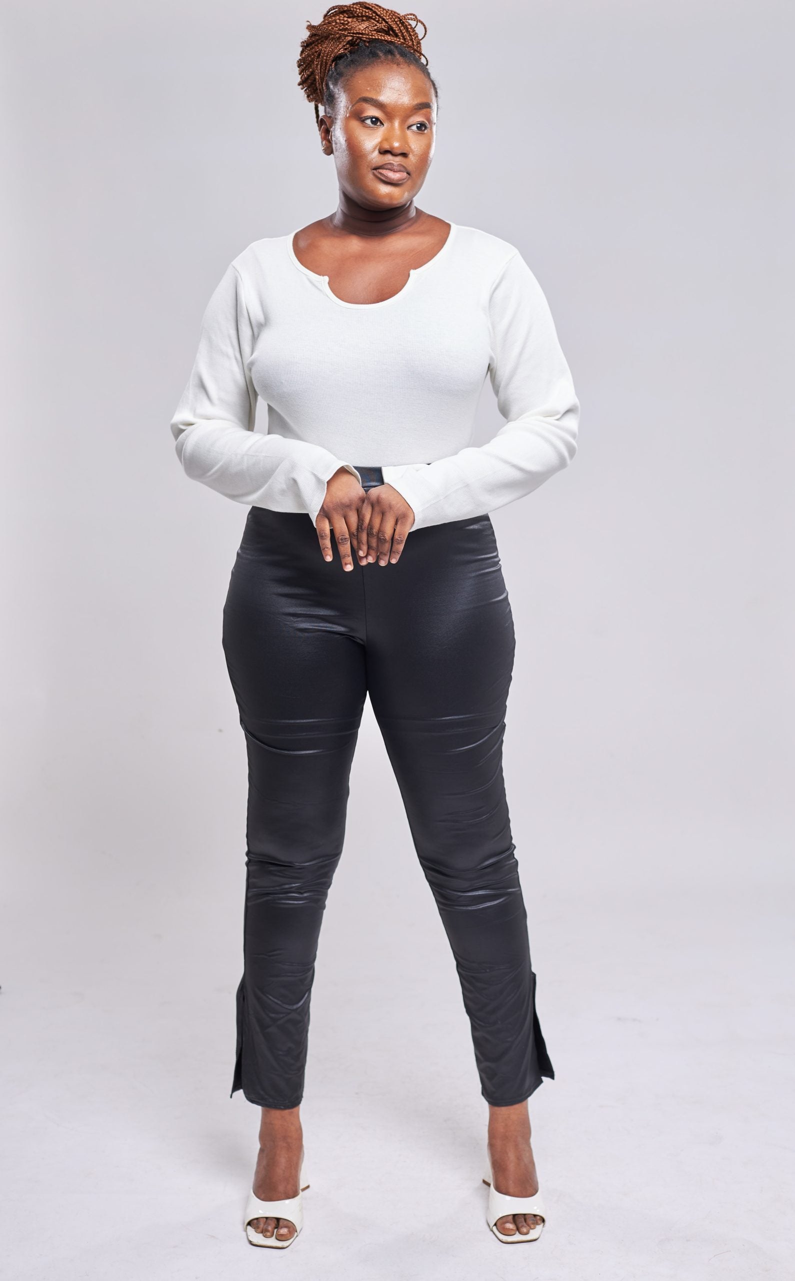 SHEIN - Pantalon moulant fendu en cuir - NOIR front view