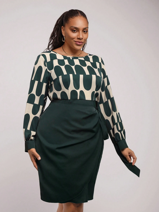 SHEIN - Robe courte imprimée verte à taille élastique