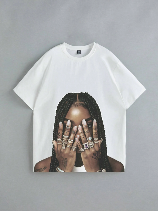 SHEIN -  T-shirt à manches courtes col rond ample avec impression
