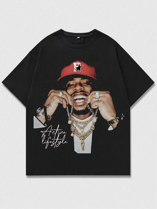 SHEIN -  T-shirt à manches courtes avec impression de portrait