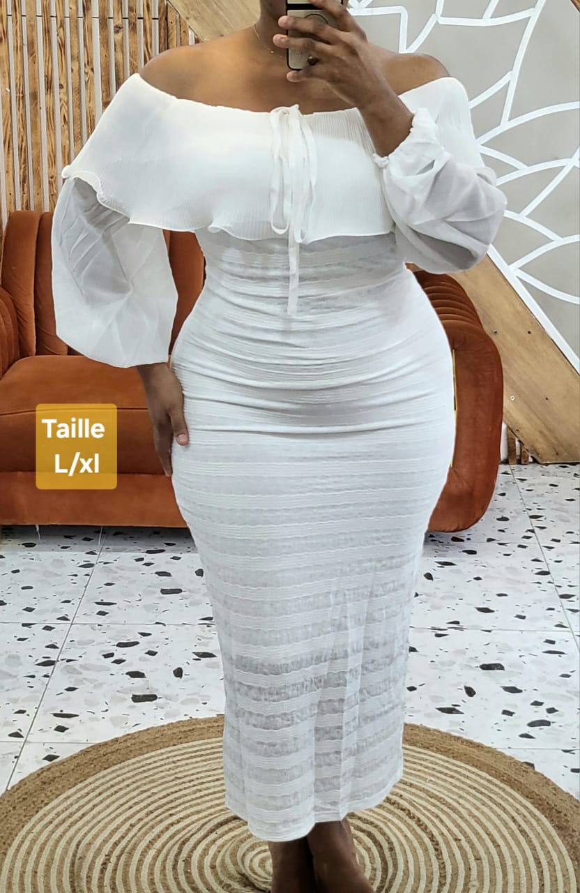 SHEIN - Robe de soirée longue à col ras-du-cou et manches lanternes texturées