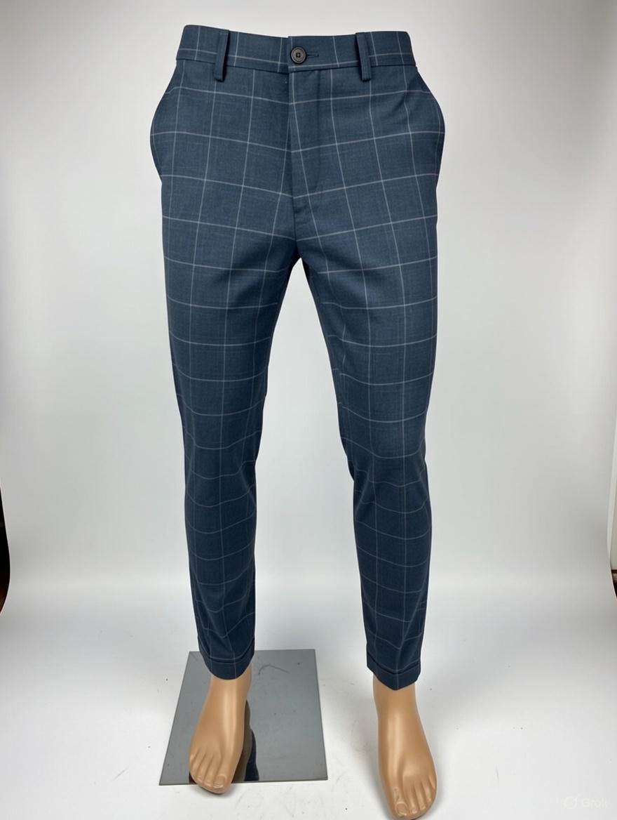 Pantalon à Carreaux Bleu Marine