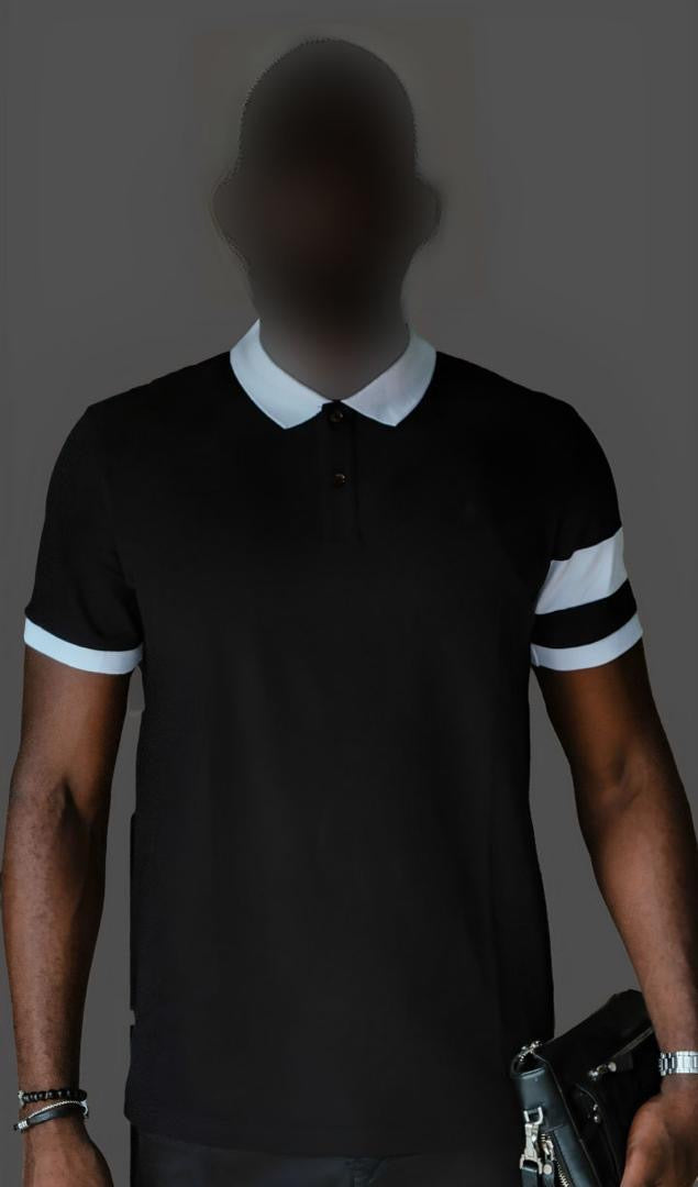 Polo Homme Col Contrasté – Noir & Blanc