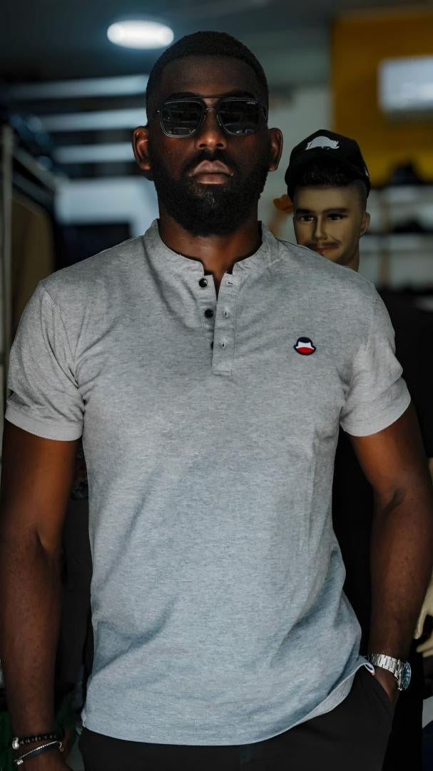 Chemise Henley Manche Courte – Gris Chiné