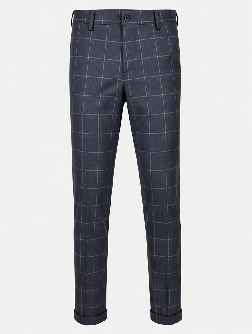 Pantalon à Carreaux Bleu Marine