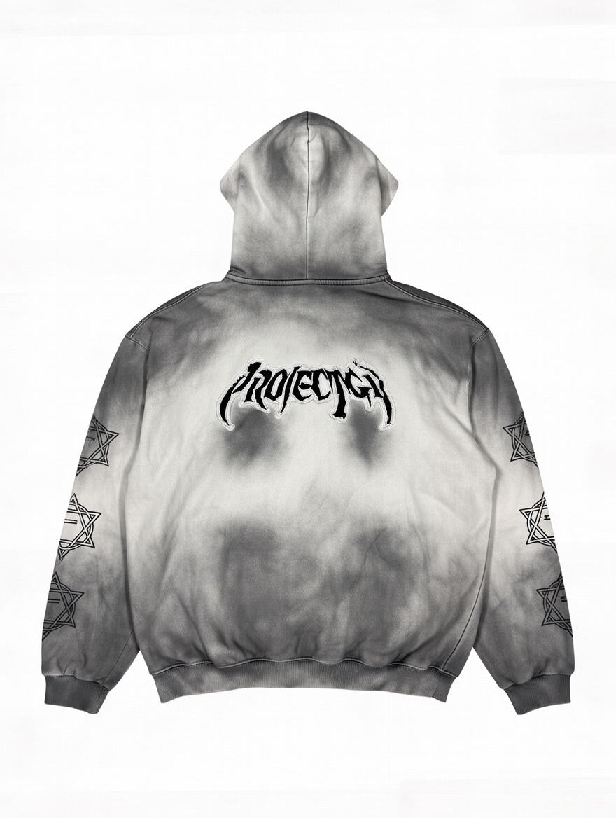 Hoodie Tie-Dye Oversized "PROJECTGOTH" Gris