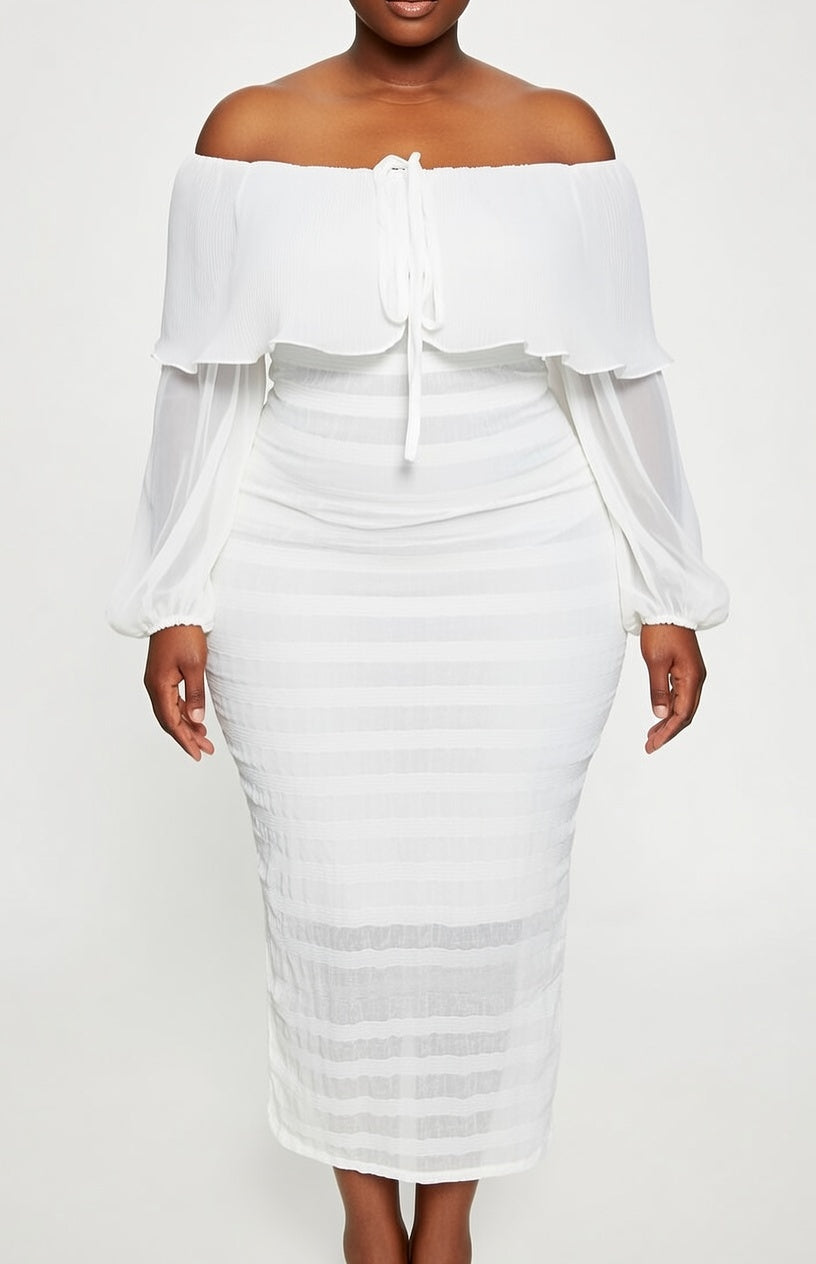 SHEIN - Robe de soirée longue à col ras-du-cou et manches lanternes texturées