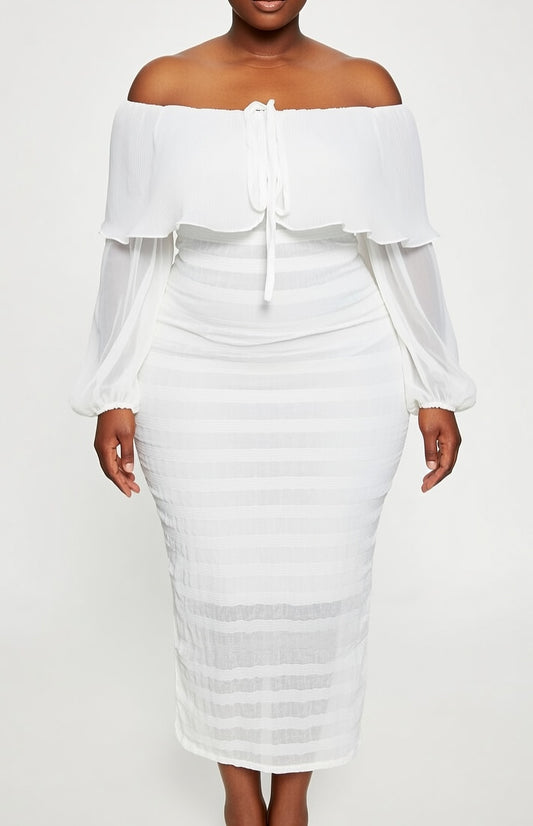 SHEIN - Robe de soirée longue à col ras-du-cou et manches lanternes texturées