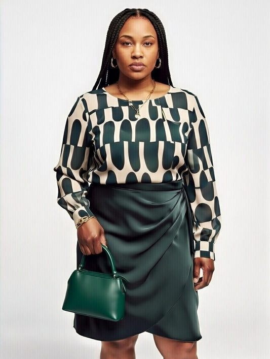 SHEIN - Robe courte imprimée verte à taille élastique