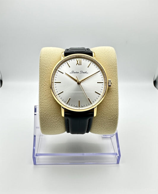 Montre Minimaliste Classique – Boîtier Doré & Bracelet Cuir Noir