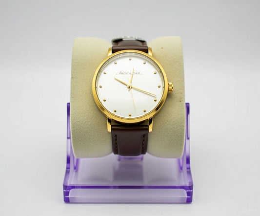 Montre Minimaliste Classique – Boîtier Doré & Bracelet Cuir Marron