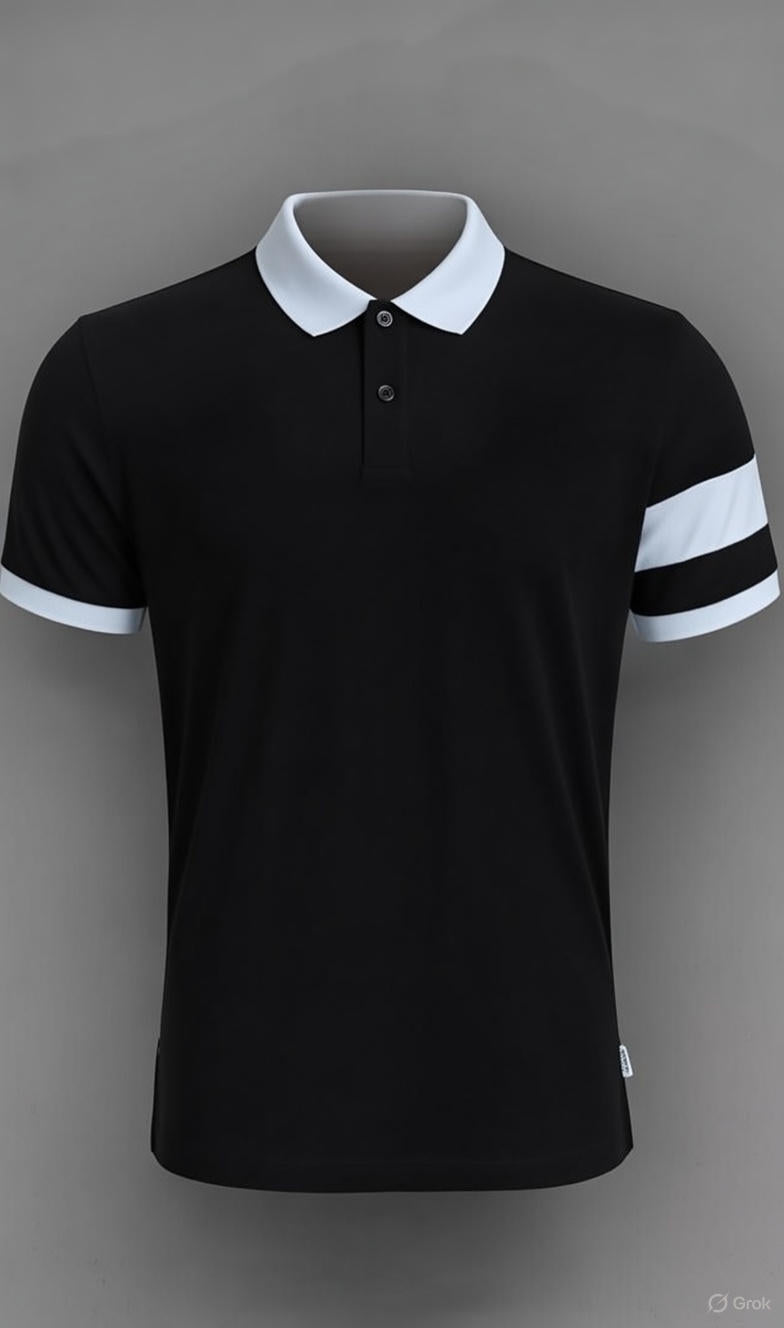 Polo Homme Col Contrasté – Noir & Blanc