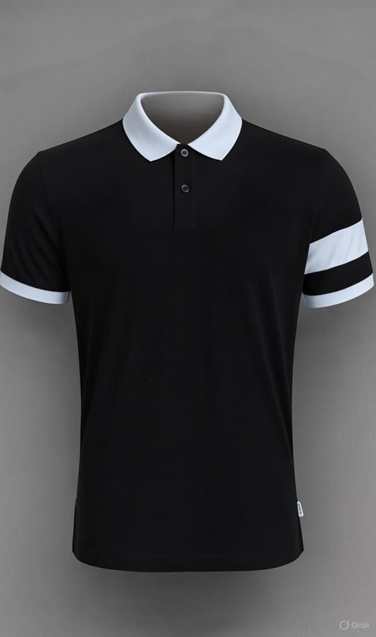 Polo Homme Col Contrasté – Noir & Blanc