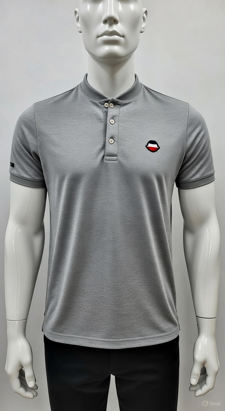 Chemise Henley Manche Courte – Gris Chiné