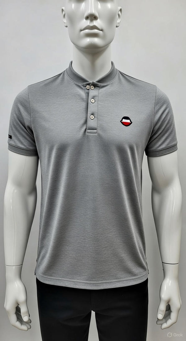 Chemise Henley Manche Courte – Gris Chiné