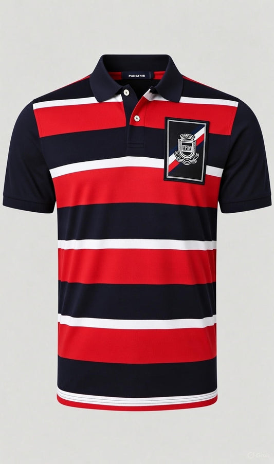 Polo Homme Rayé Tricolore – Marine/Rouge/Blanc