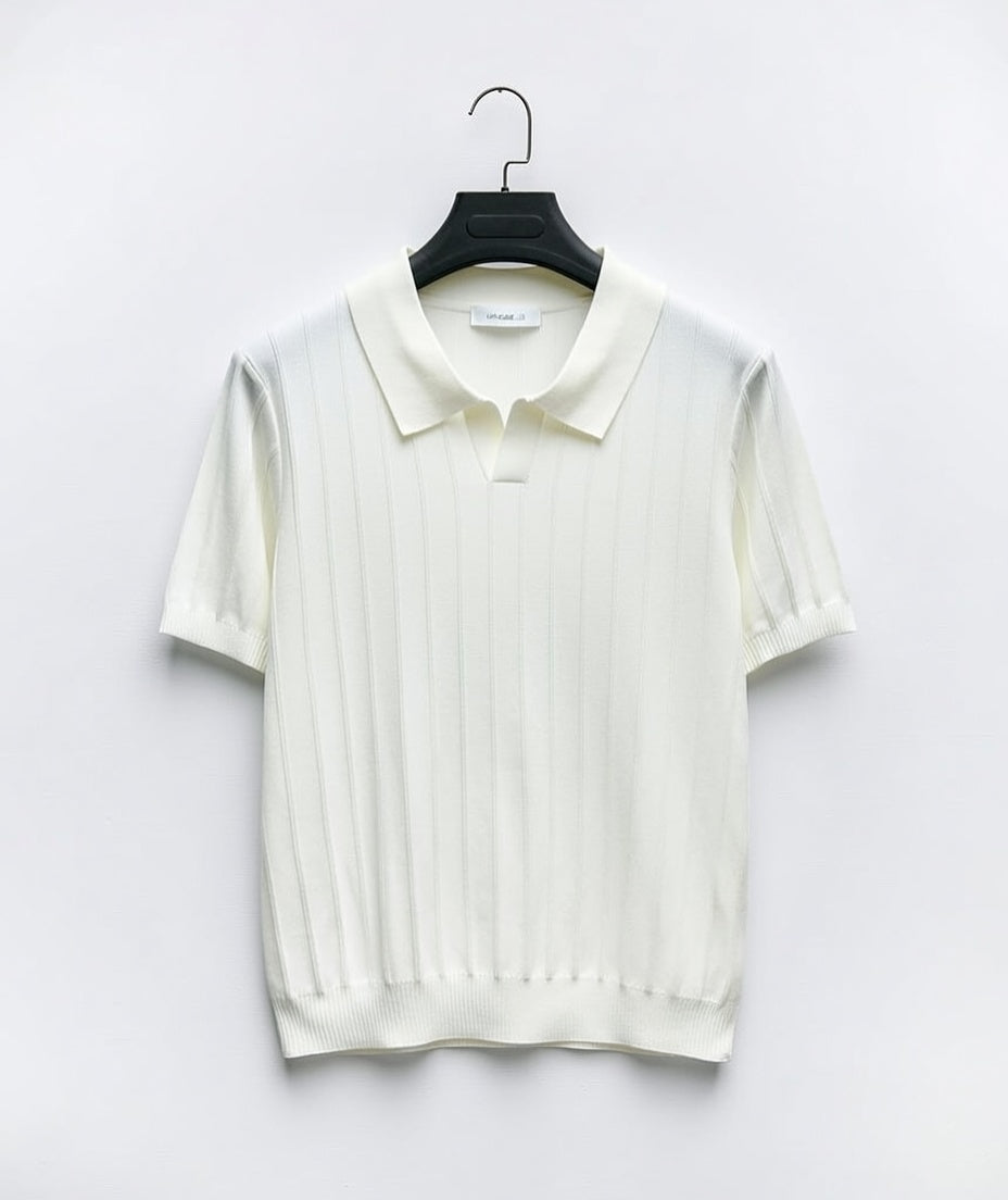 Polo oversize en maille côtelée fine – Crème écru