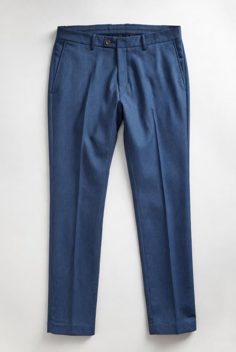 Pantalon Habillé Homme Bleu Marine à Fines Rayures – Coupe Slim