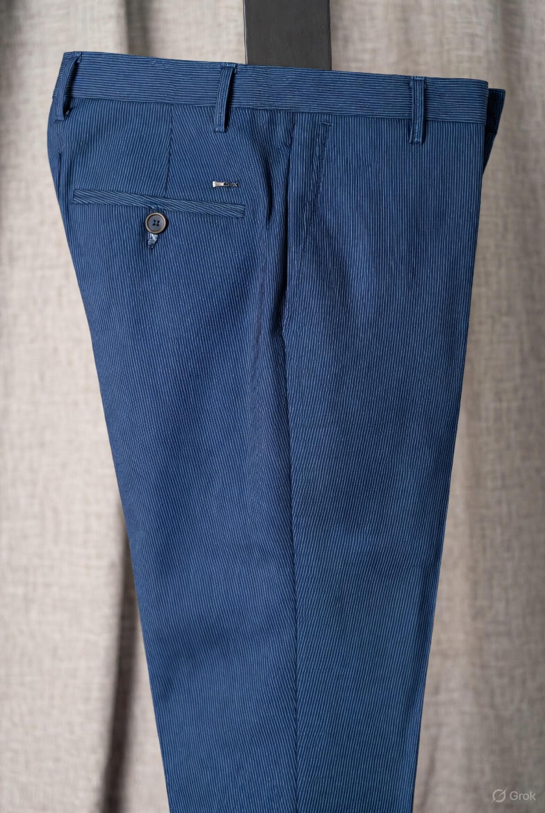 Pantalon Habillé Homme Bleu Marine à Fines Rayures – Coupe Slim