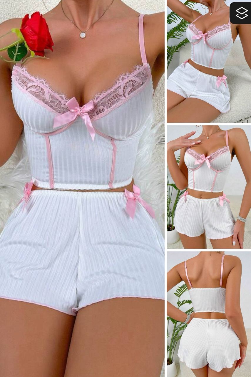 Pyjama shorty blanc & rose